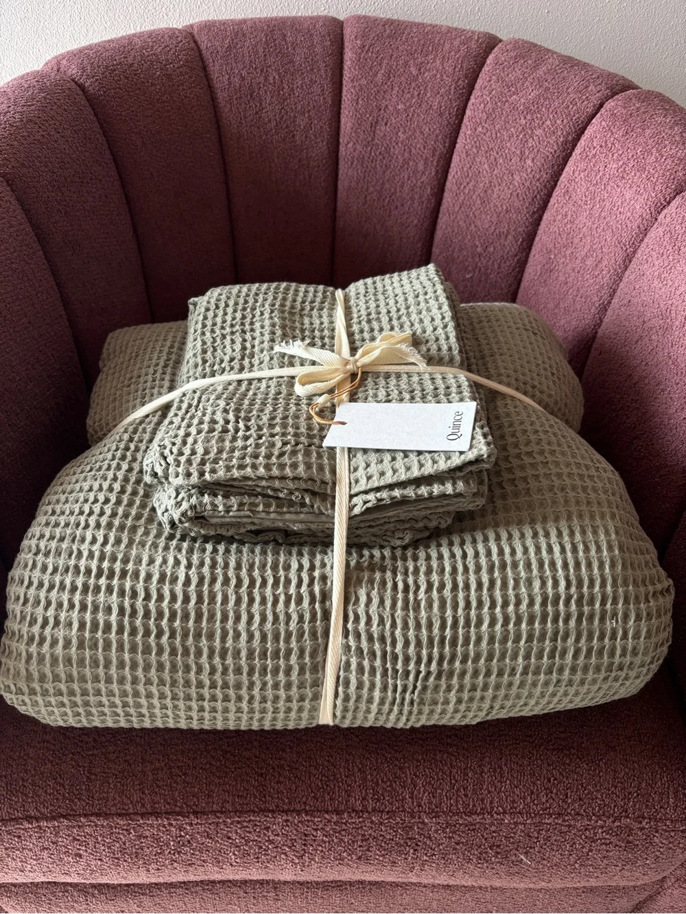 Quince Organic Luxe Honeycomb Duvet Cover Set Olive Full Queen NWT